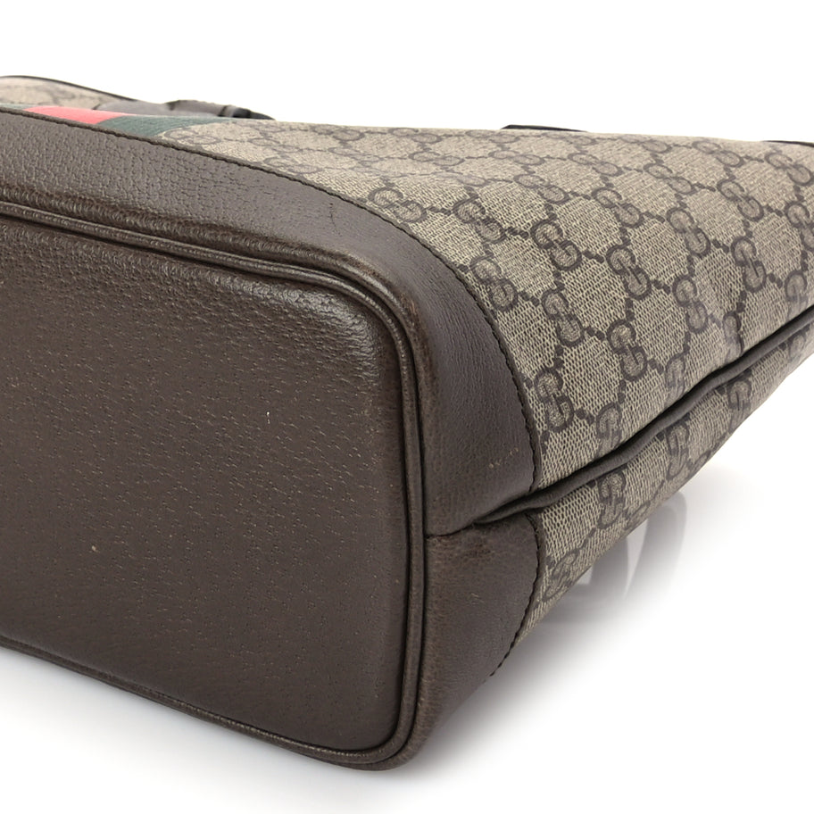 Gucci GG Supreme Monogram Textured Dollar Calfskin Web Small Ophidia Tote Beige Ebony New Acero Image 8