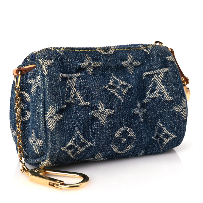  Louis Vuitton Monogram Denim Pochette Speedy PM Key Holder Blue