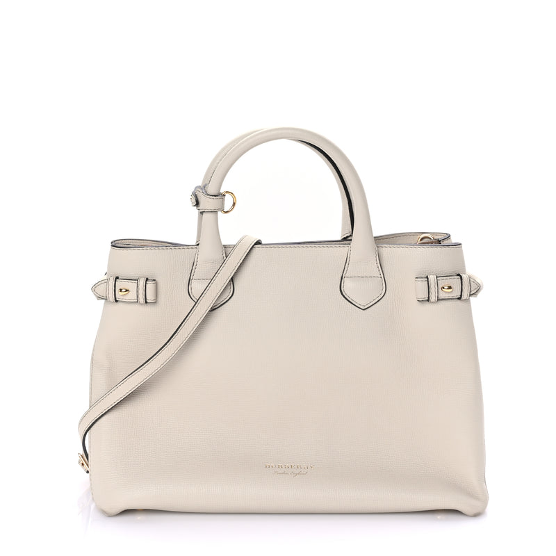  Burberry Derby Calfskin House Check Medium Banner Tote Limestone Limestone