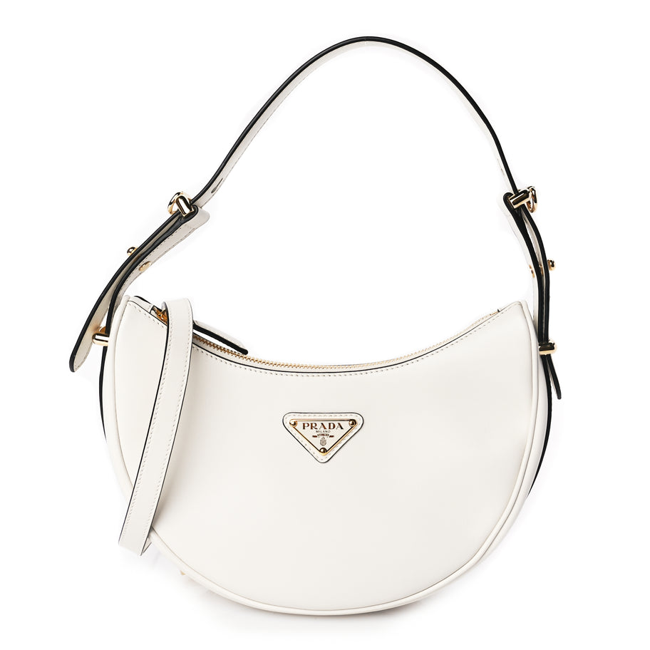 Prada Soft Calfskin Mini Arque Shoulder Bag White Image 1