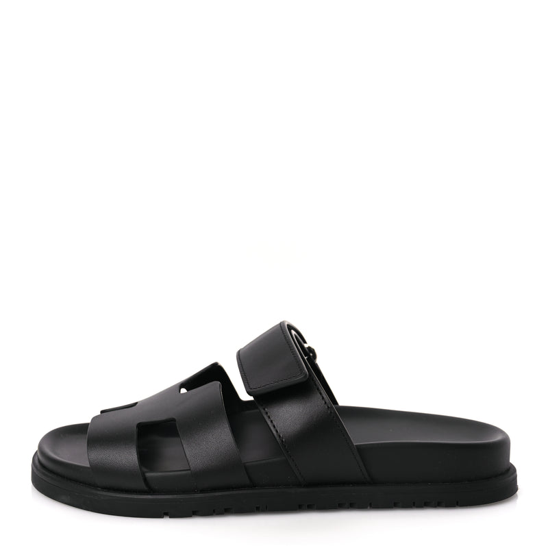  Hermes Calfskin Womens Chypre Sandals 36.5 Black