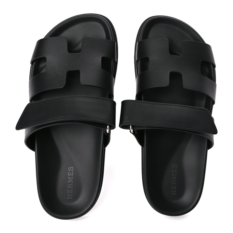  Hermes Calfskin Womens Chypre Sandals 36.5 Black