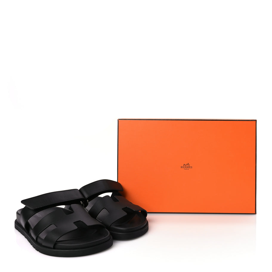 Hermes Calfskin Womens Chypre Sandals 36.5 Black Image 7