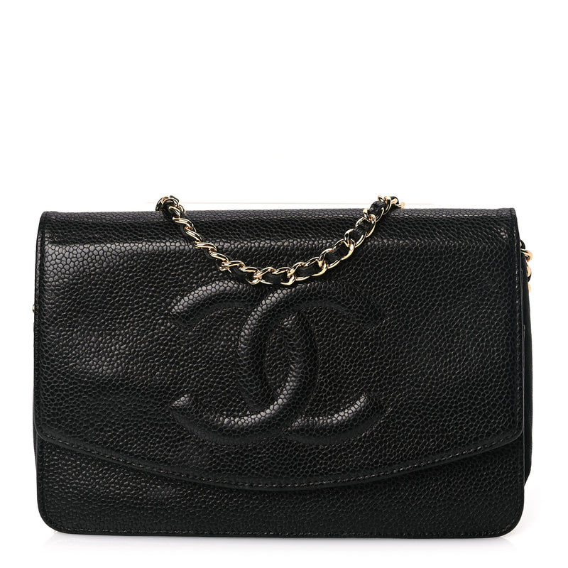  Chanel Caviar Timeless CC Wallet On Chain WOC Black