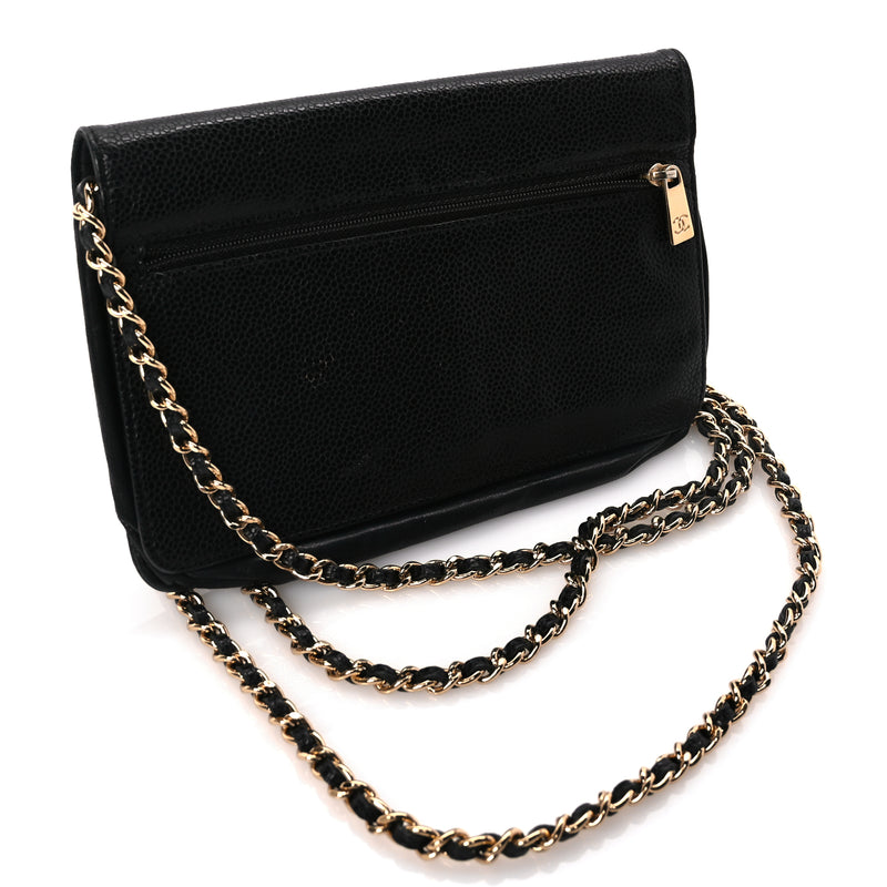  Chanel Caviar Timeless CC Wallet On Chain WOC Black