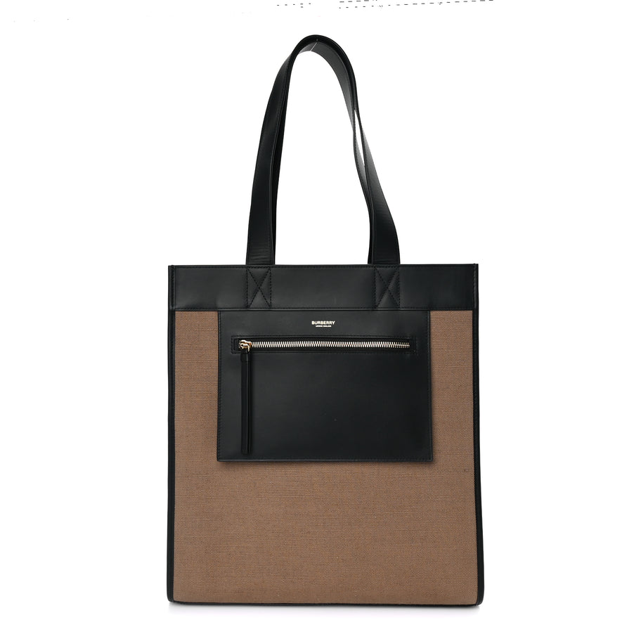 Burberry Canvas Smooth Calfskin Tote  Black Camel Image 1
