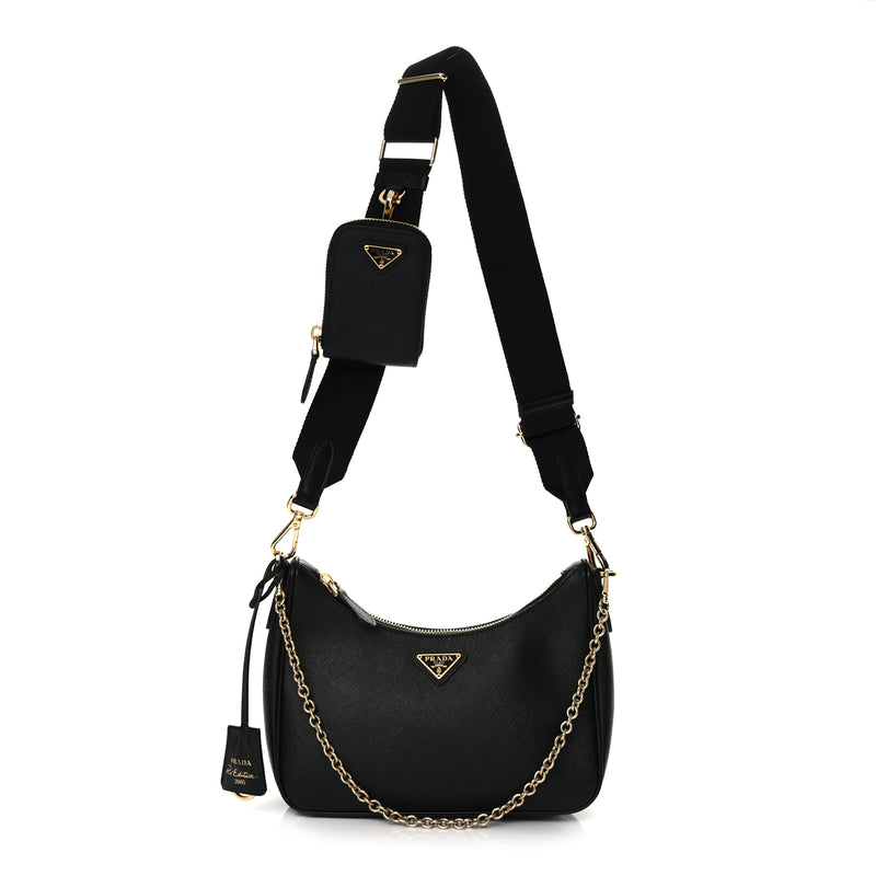  Prada Saffiano Lux Re-Edition 2005 Shoulder Bag Black