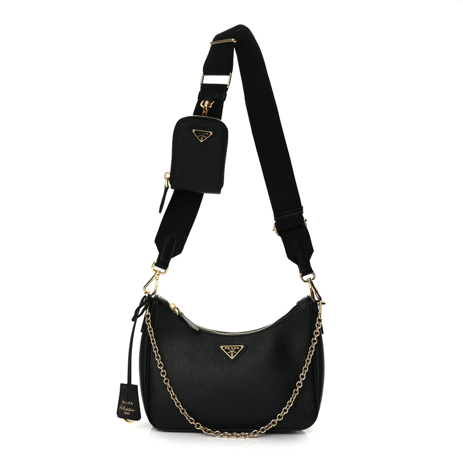 Prada Saffiano Lux Re-Edition 2005 Shoulder Bag Black Image 1