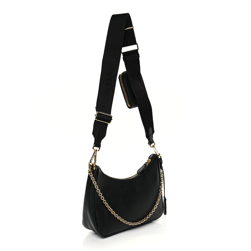  Prada Saffiano Lux Re-Edition 2005 Shoulder Bag Black