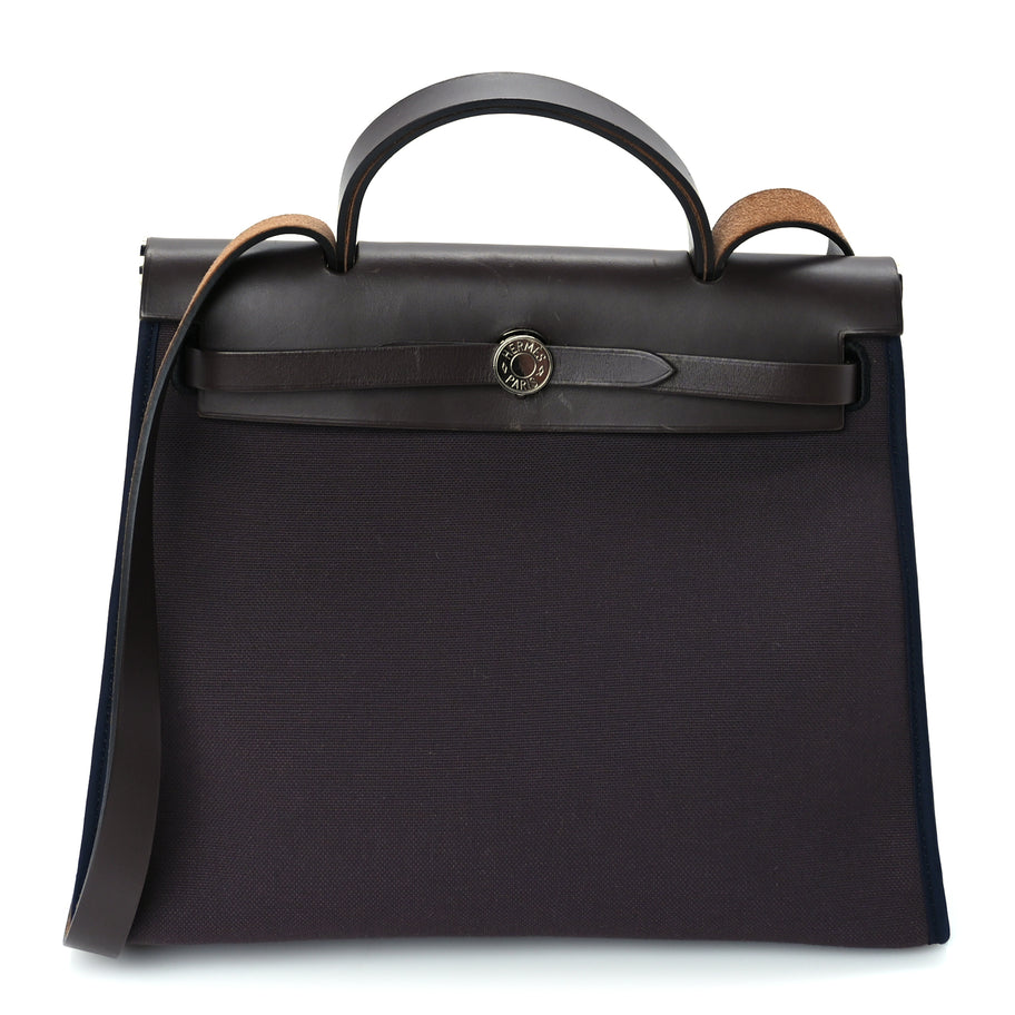 Hermes Vache Hunter Toile Herbag Zip 31 PM Cassis Ebony Indigo Image 1