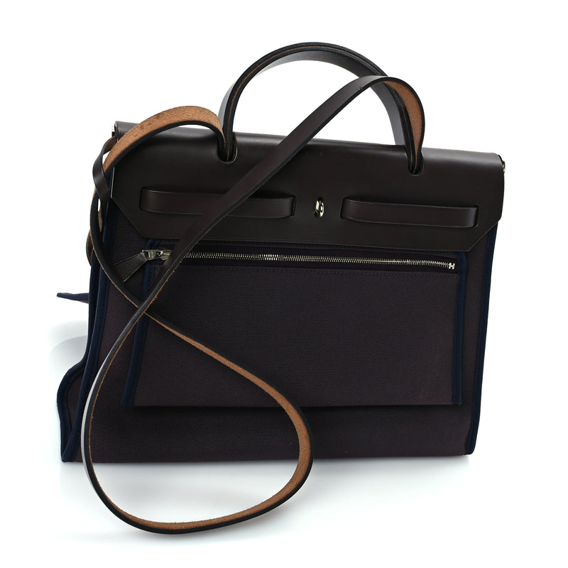 Hermes Vache Hunter Toile Herbag Zip 31 PM Cassis Ebony Indigo