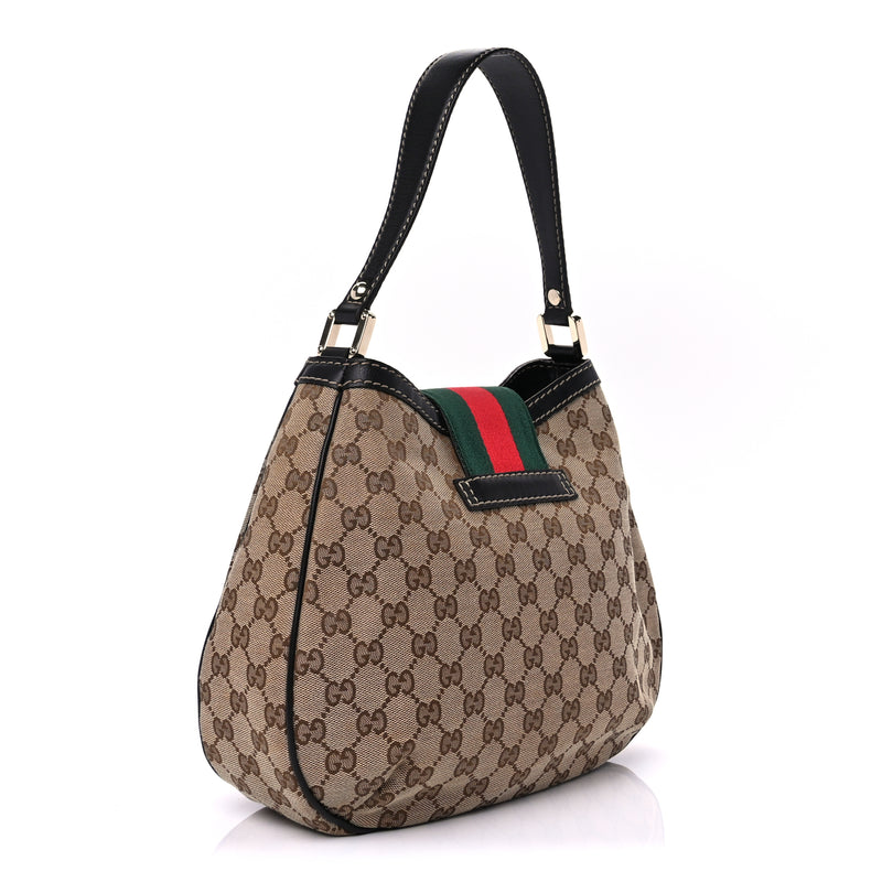  Gucci Monogram Medium New Ladies Web Hobo  Dark Brown