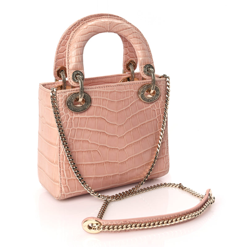  Christian Dior Alligator Crystal Mini Lady Dior Light Pink