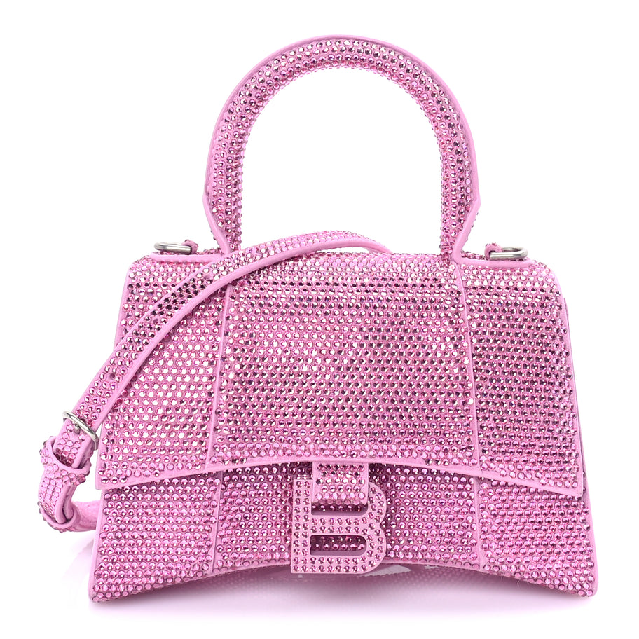 Balenciaga Strass Suede Hourglass Top Handle Bag XS  Pink Image 1