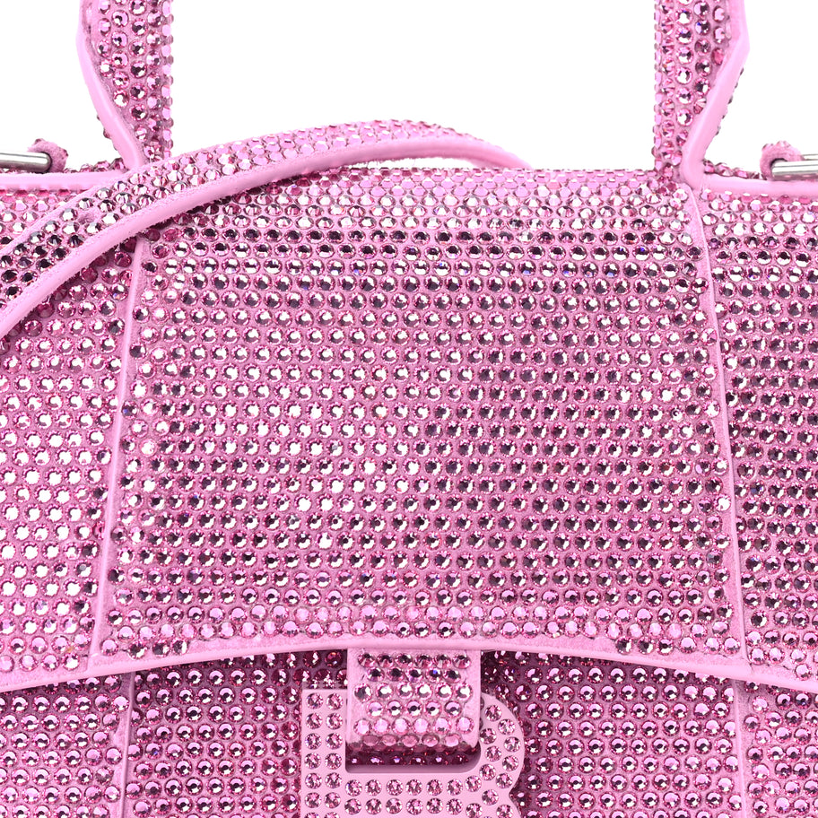 Balenciaga Strass Suede Hourglass Top Handle Bag XS  Pink Image 6