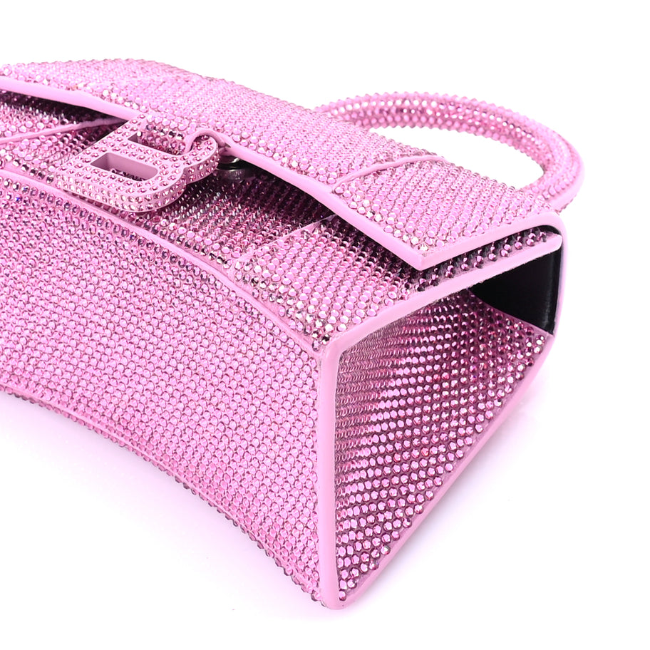 Balenciaga Strass Suede Hourglass Top Handle Bag XS  Pink Image 8