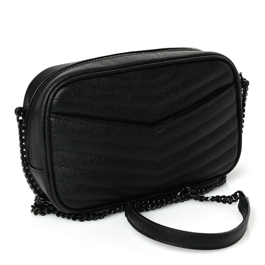 Saint Laurent Grain De Poudre Matelasse Monochrome Monogram Mini Lou Camera Bag Black Image 2
