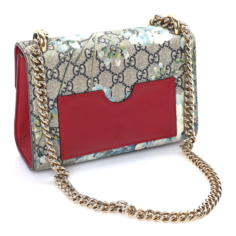  Gucci GG Supreme Monogram Blooms Small Padlock Shoulder Bag  Beige Blue Navy Hibiscus Red