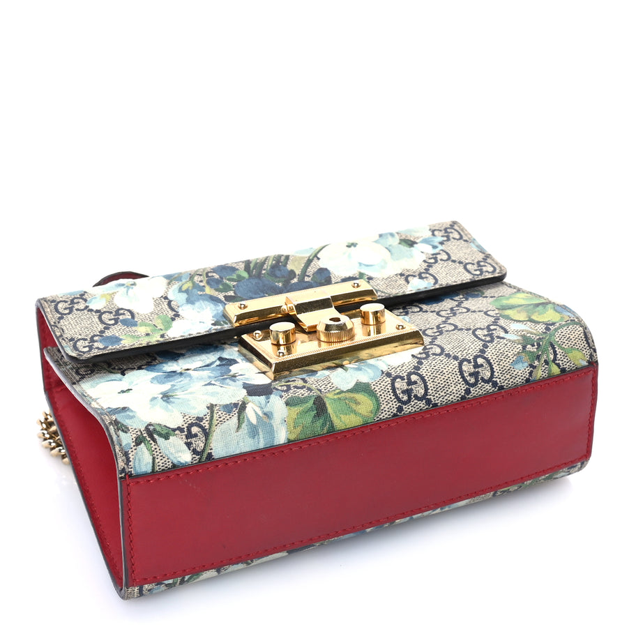 Gucci GG Supreme Monogram Blooms Small Padlock Shoulder Bag  Beige Blue Navy Hibiscus Red Image 3