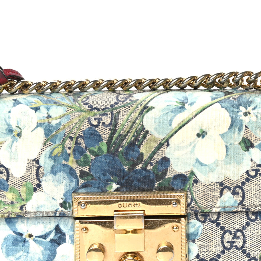 Gucci GG Supreme Monogram Blooms Small Padlock Shoulder Bag  Beige Blue Navy Hibiscus Red Image 6