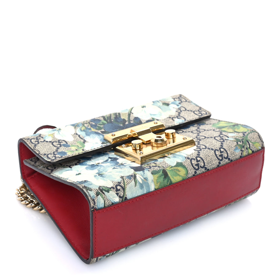 Gucci GG Supreme Monogram Blooms Small Padlock Shoulder Bag  Beige Blue Navy Hibiscus Red Image 7