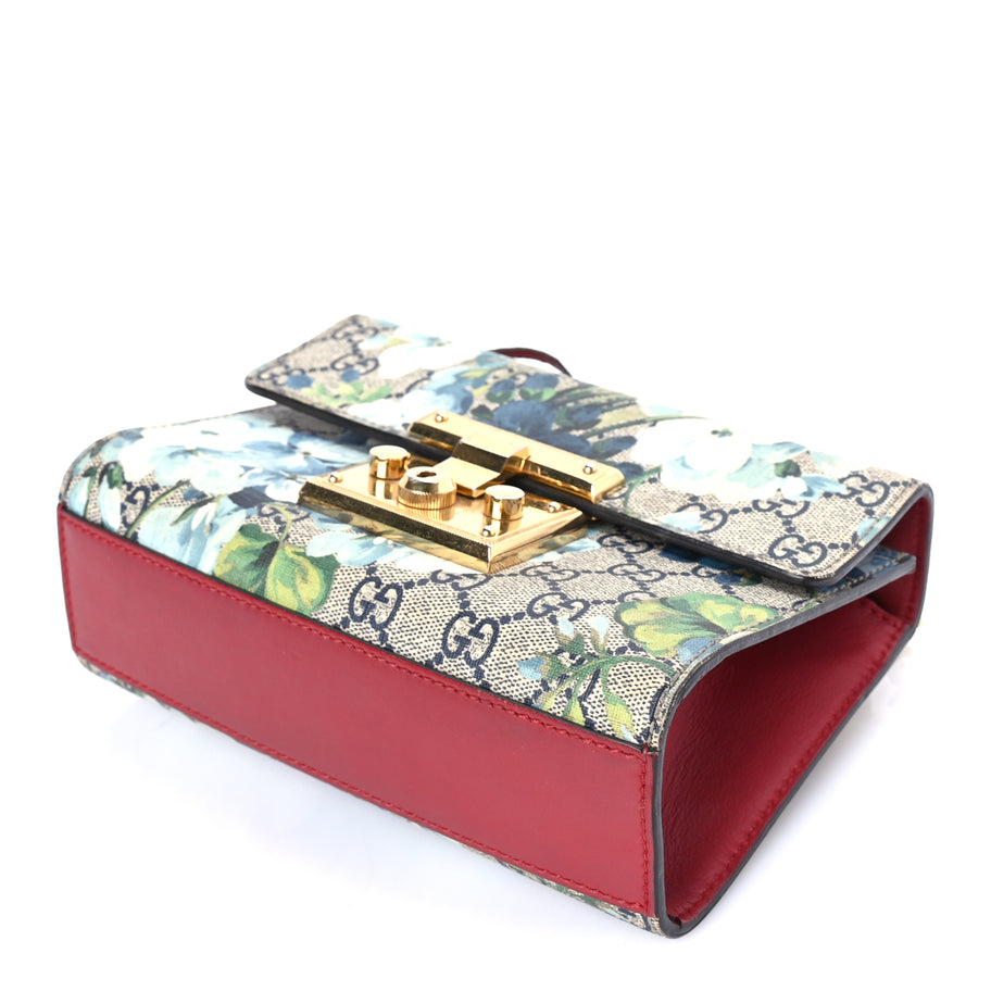 Gucci GG Supreme Monogram Blooms Small Padlock Shoulder Bag  Beige Blue Navy Hibiscus Red Image 8