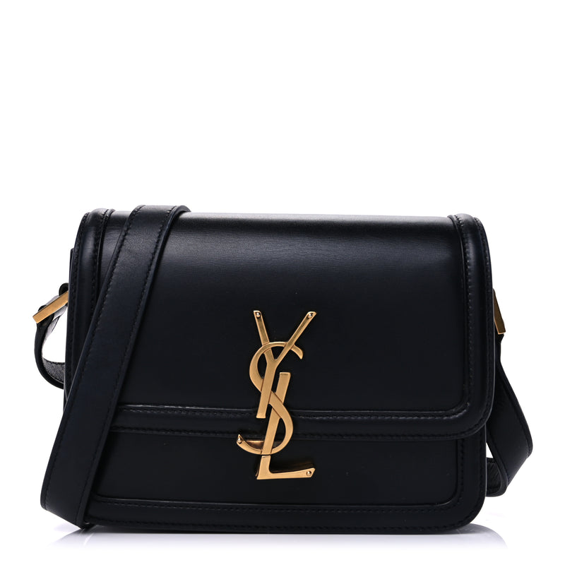  Saint Laurent Box Calfskin Monogram Medium Solferino Satchel  Black