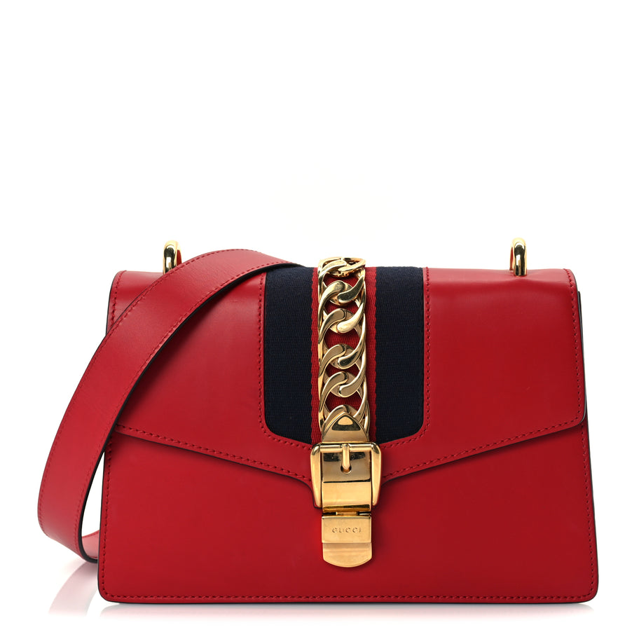 Gucci Calfskin Small Sylvie Shoulder Bag  Hibiscus Red Image 1