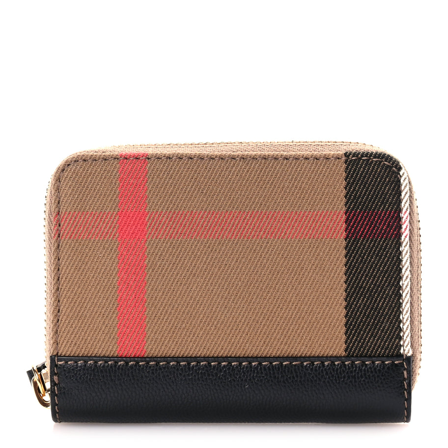 Burberry House Check Grainy Calfskin Mini Zip Around Wallet Black