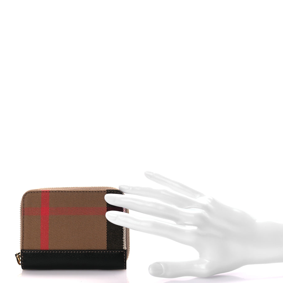 Burberry House Check Grainy Calfskin Mini Zip Around Wallet Black Image 2