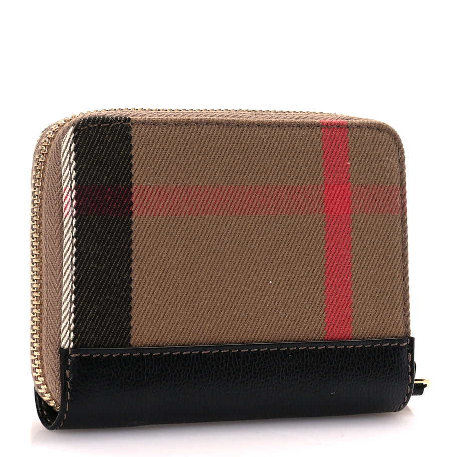 Burberry House Check Grainy Calfskin Mini Zip Around Wallet Black Image 3