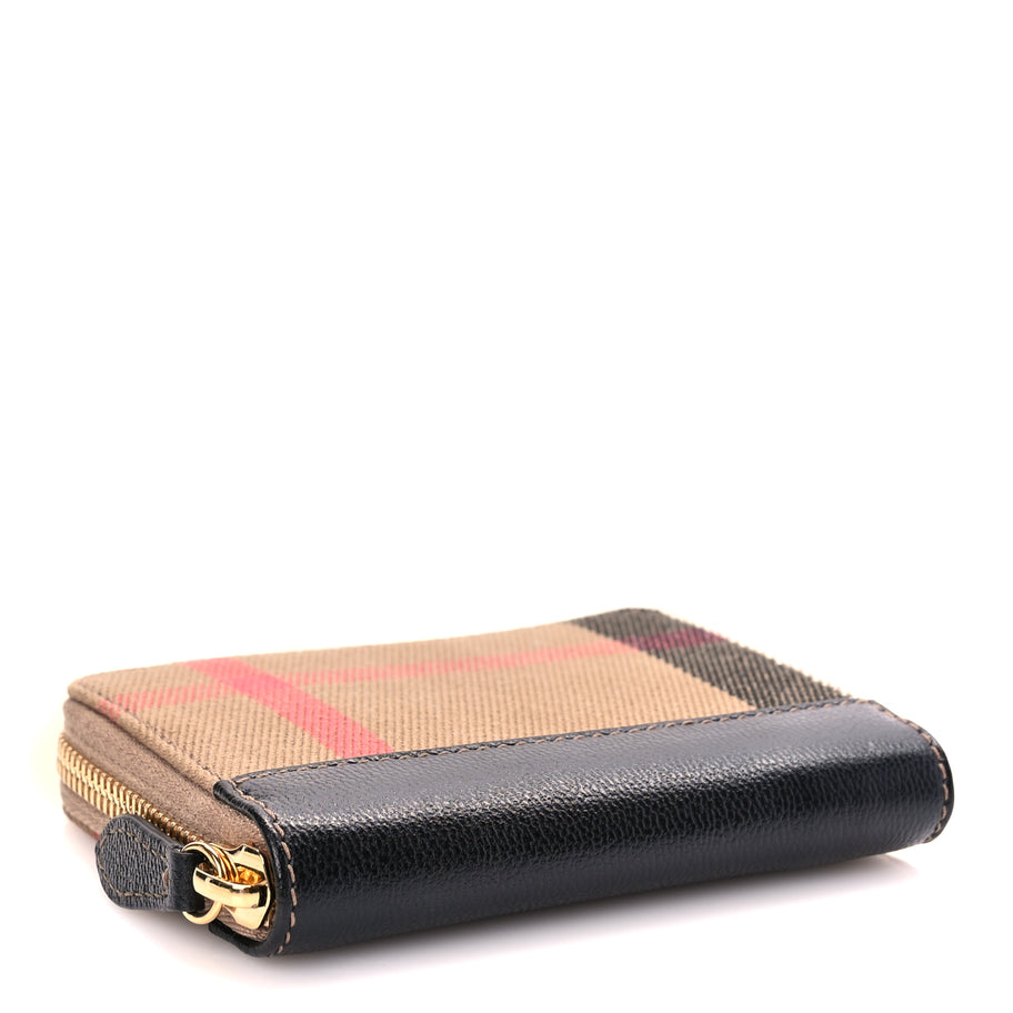 Burberry House Check Grainy Calfskin Mini Zip Around Wallet Black Image 4