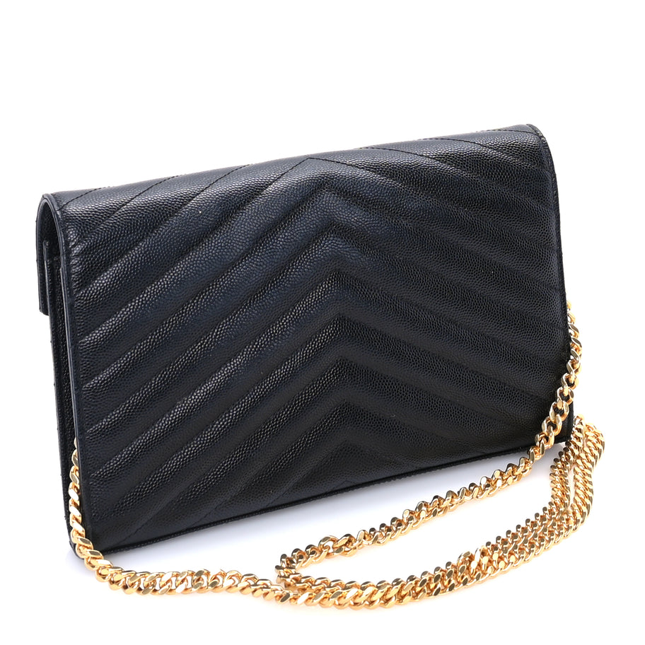Saint Laurent Saint Laurent Grain De Poudre Matelasse Chevron Medium Monogram Chain Wallet  Black Image 2