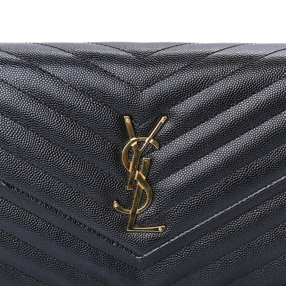 Saint Laurent Saint Laurent Grain De Poudre Matelasse Chevron Medium Monogram Chain Wallet  Black Image 6