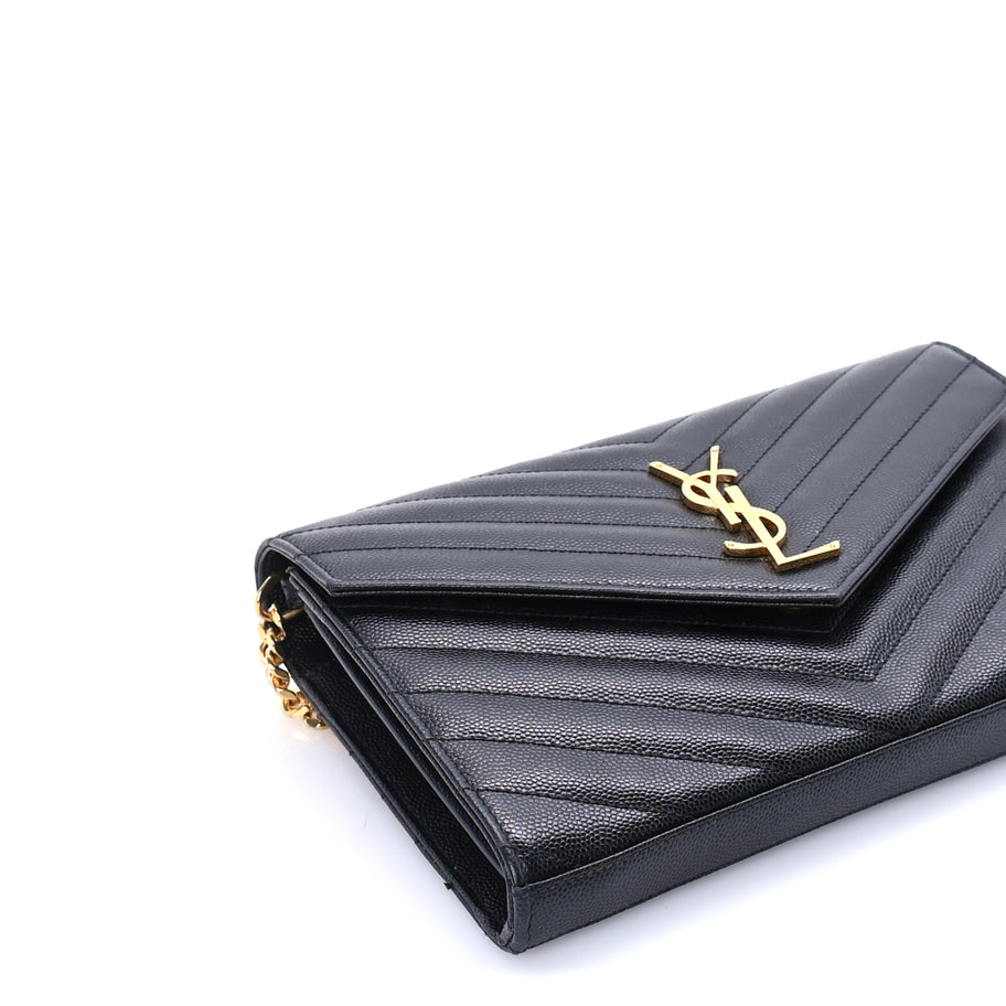 Saint Laurent Saint Laurent Grain De Poudre Matelasse Chevron Medium Monogram Chain Wallet  Black Image 7