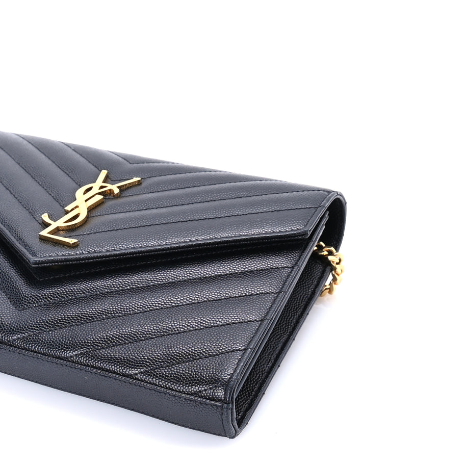 Saint Laurent Saint Laurent Grain De Poudre Matelasse Chevron Medium Monogram Chain Wallet  Black Image 8