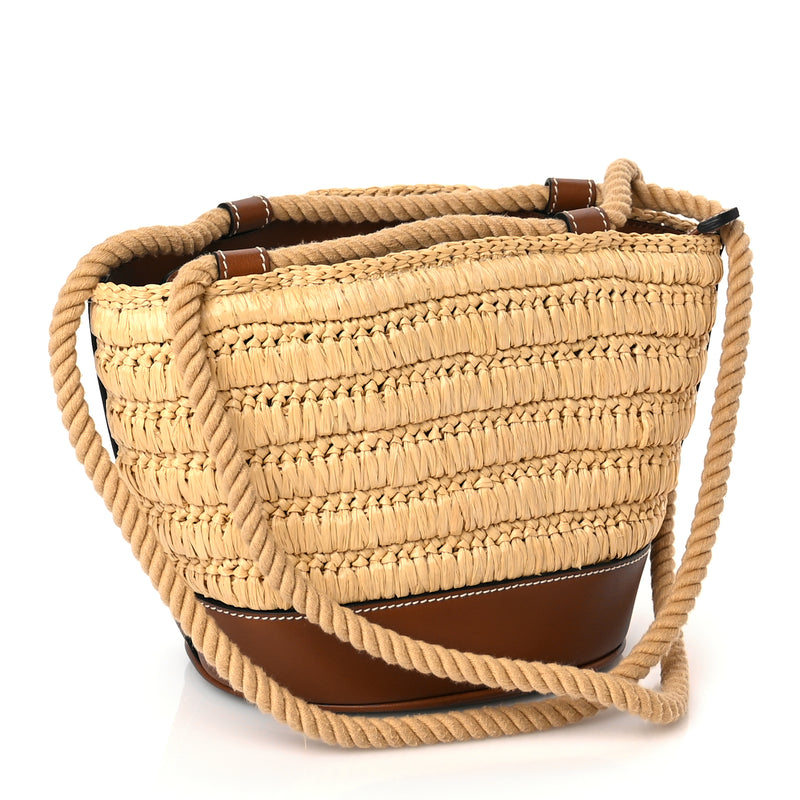  Gucci Raffia Calfskin Woven Mini Bucket Bag Brown