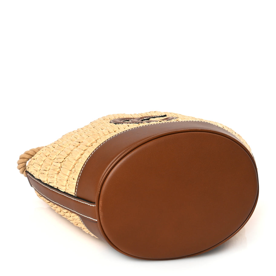 Gucci Raffia Calfskin Woven Mini Bucket Bag Brown Image 3