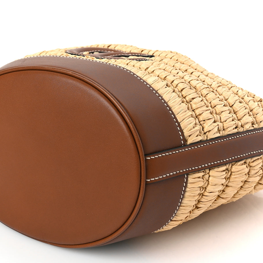 Gucci Raffia Calfskin Woven Mini Bucket Bag Brown Image 8