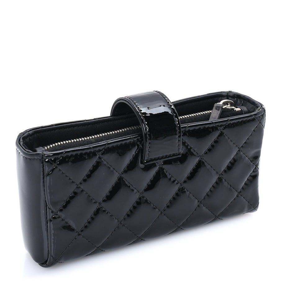Chanel Patent Quilted Mini Phone Holder Clutch Black Image 2