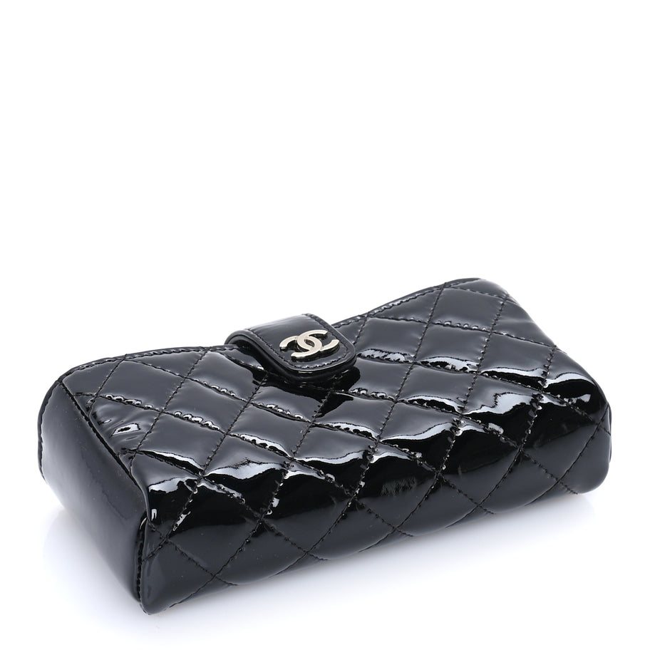 Chanel Patent Quilted Mini Phone Holder Clutch Black Image 3