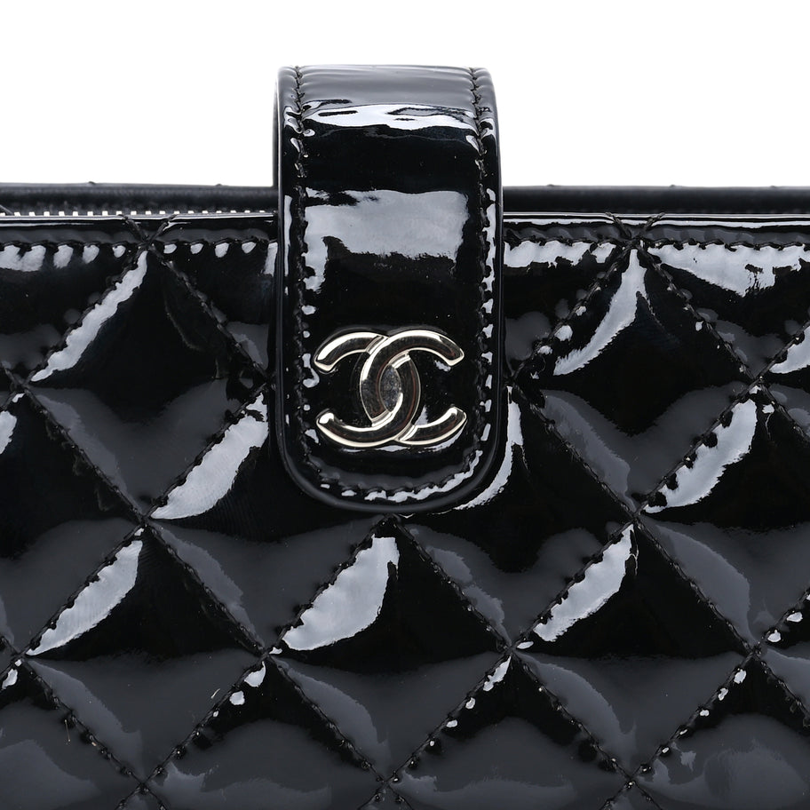 Chanel Patent Quilted Mini Phone Holder Clutch Black Image 7