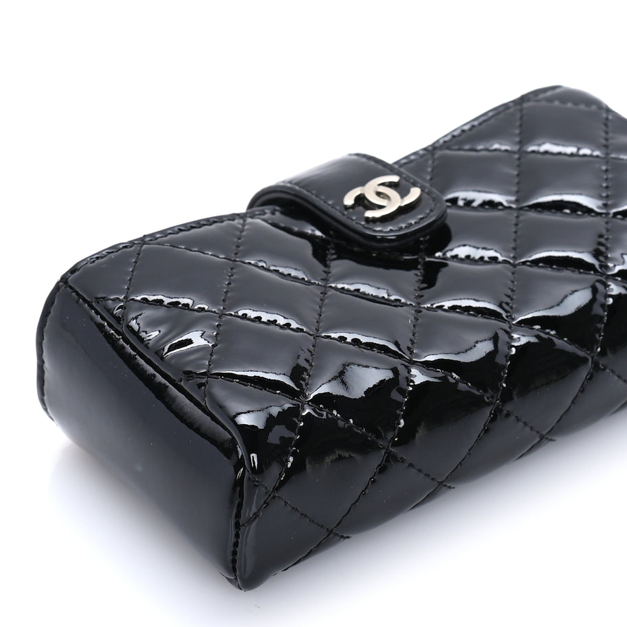 Chanel Patent Quilted Mini Phone Holder Clutch Black Image 8