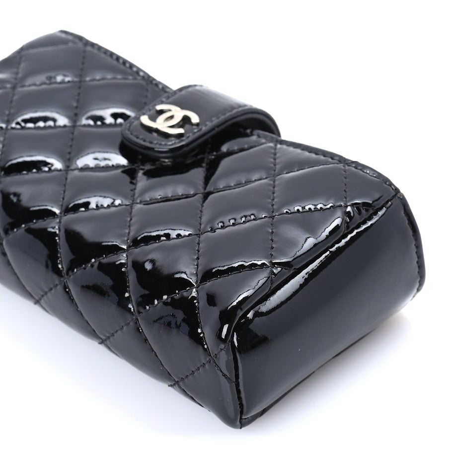 Chanel Patent Quilted Mini Phone Holder Clutch Black Image 9