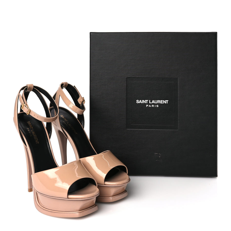 Saint Laurent Patent Tribute Lips Platform Sandals 38 Nude Image 9