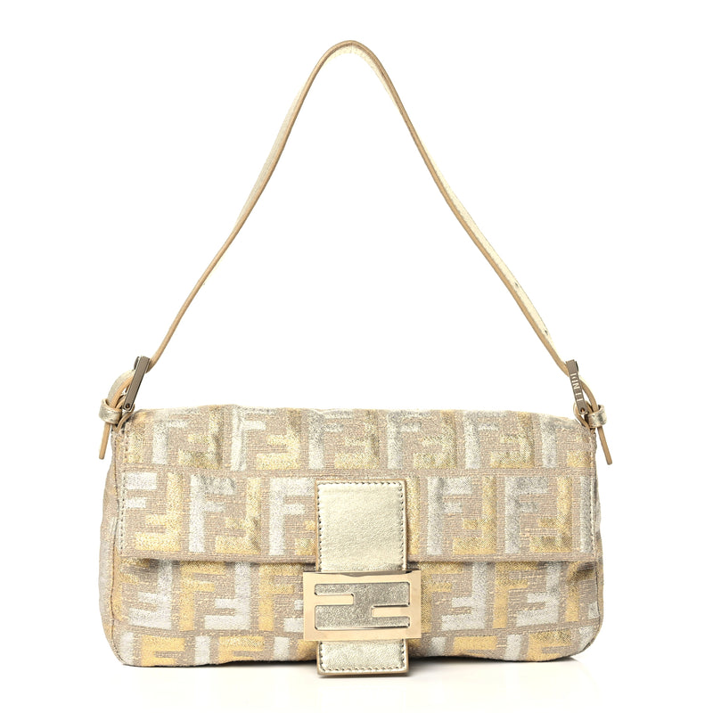  Fendi Metallic Lurex Zucca Baguette Gold Silver