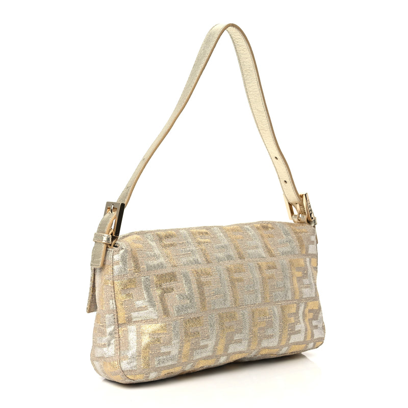  Fendi Metallic Lurex Zucca Baguette Gold Silver