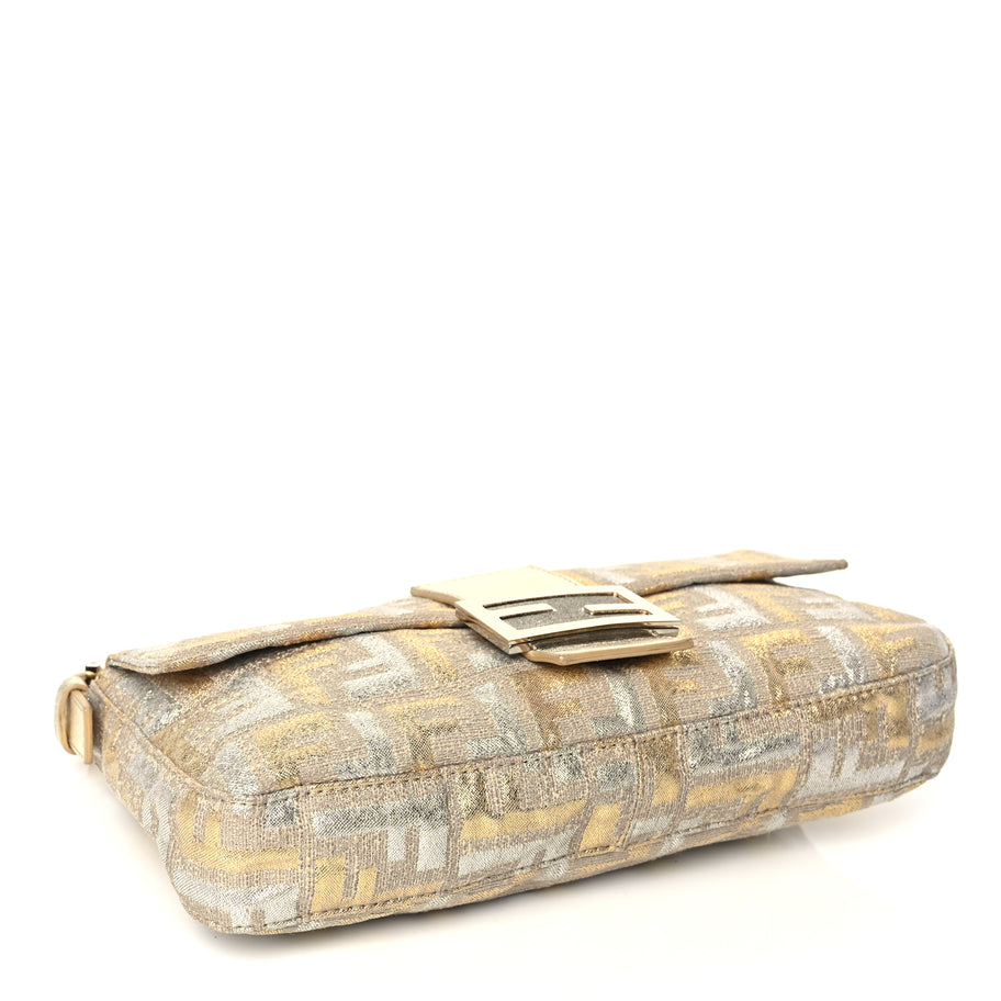 Fendi Metallic Lurex Zucca Baguette Gold Silver Image 3