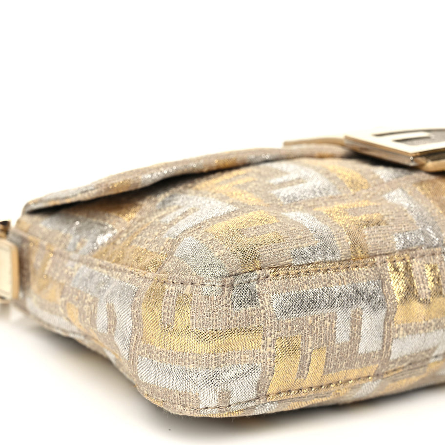 Fendi Metallic Lurex Zucca Baguette Gold Silver Image 8