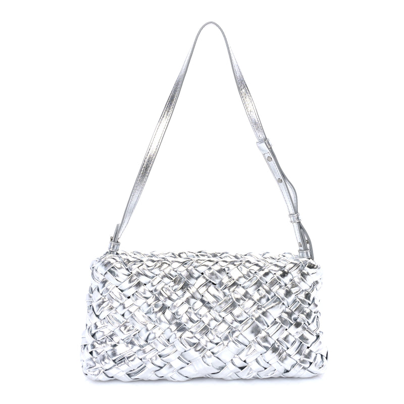  Bottega Veneta Calfskin Intrecciato Kalimero Cha-Cha Clutch  Silver
